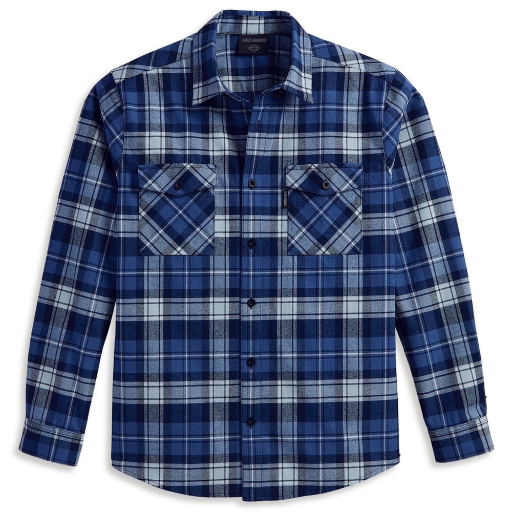 Harley-Davidson Men's Essence Blue Plaid Flannel Button-Up Long Sleeve small